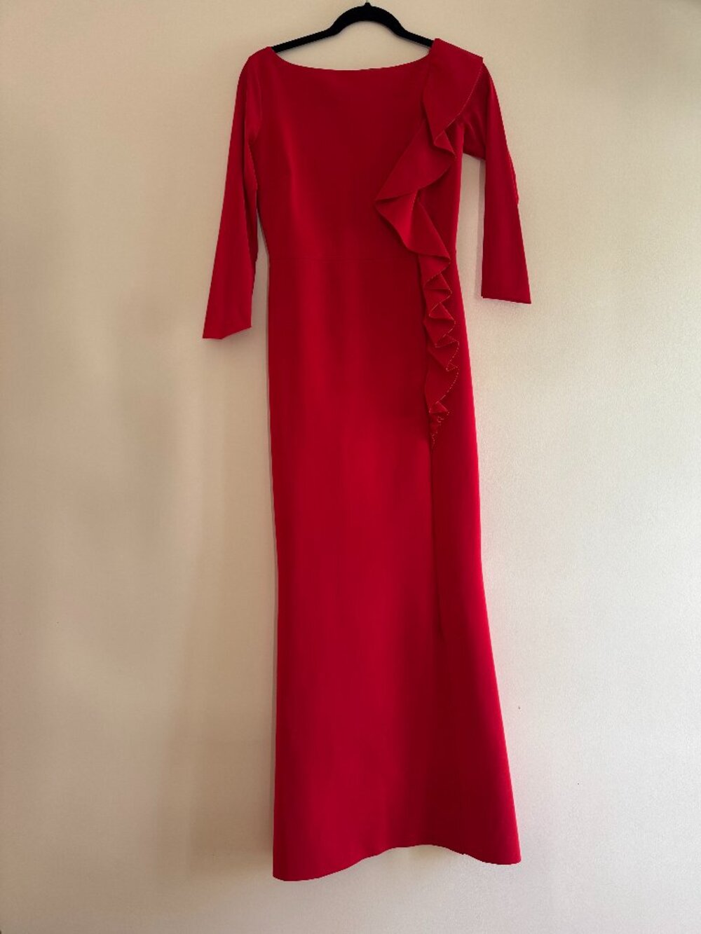 Chiara Boni La Petite Robe Red Ruffle Maxi Gown Long Sleeve Made in Italy